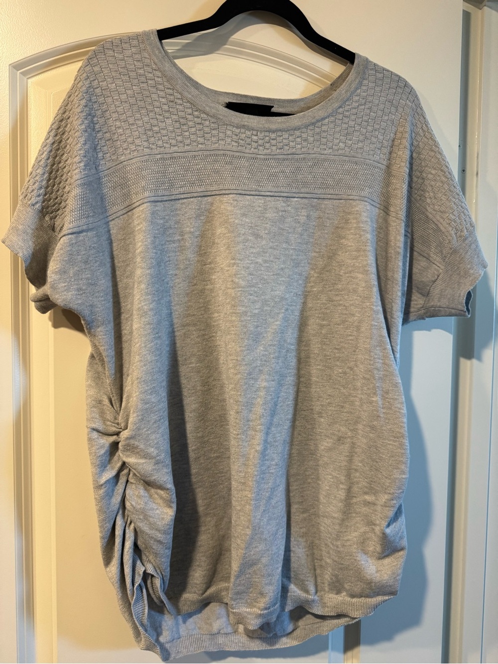 Lane Bryant Light Gray Short-Sleeve Knit Top with Side Ruching
